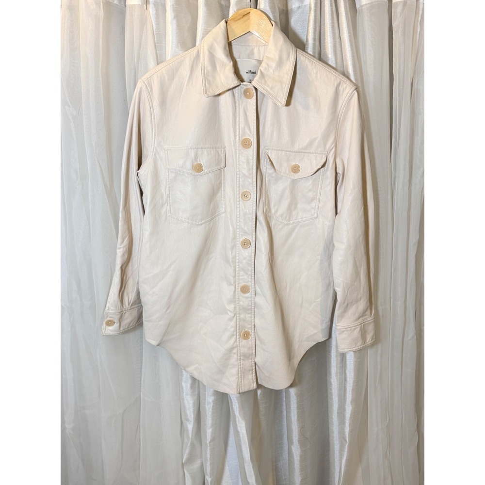 Wilfred Pegu Shacket Women XS Cream Vegan Leather Button Down Oversized Jacket
